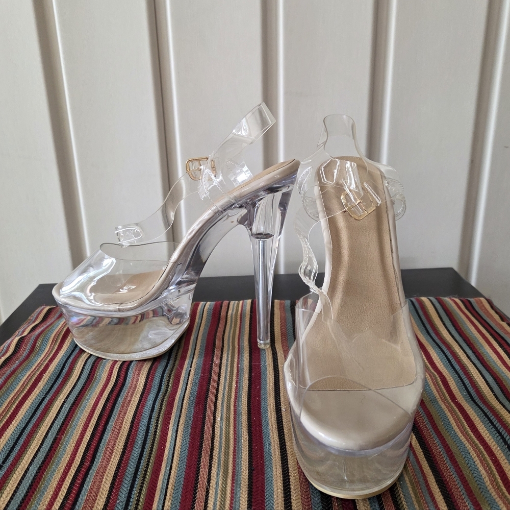 Chic Clear Platform Heels Ankle Strap Size 5